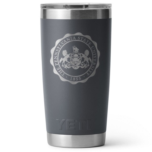 Yeti Rambler 20oz charcoal tumbler with The Pennsylvania State University Seal